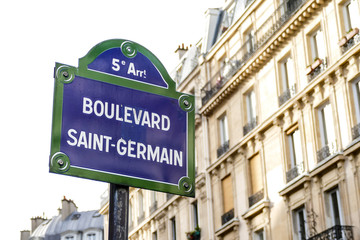 Boulevard saint germain street sign, Photo image a Beautiful panoramic view of Paris Metropolitan...