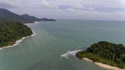 Aerial View of Koh Chang, Thailand with beach and blue water