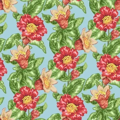 Foto op Plexiglas Seamless pattern in vector illustration with pomegranate fruits and flowers © Юлия Фуштей