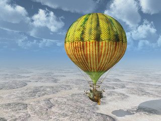 Plakaty  Fantasie Heißluftballon über einer Landschaft