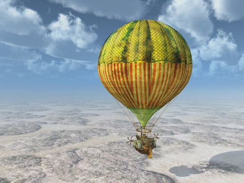 Fantasie Heißluftballon über einer Landschaft