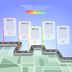 Road way infographic template 5 options. can be used for workflow layout, diagram, number options, timeline and steps process