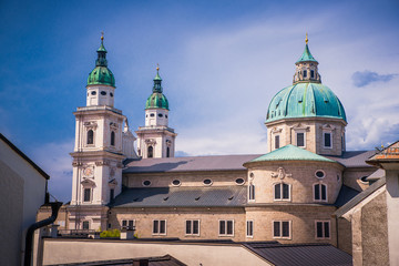 Fototapeta na wymiar Historic city of Salzburg with famous Salzburg Cathedral