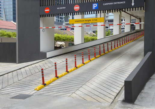 Entrance To Car Park Ramp Slope Way On Front Of Building