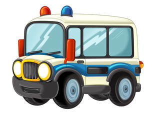 cartoon scene with ambulance truck on white background - illustration for children