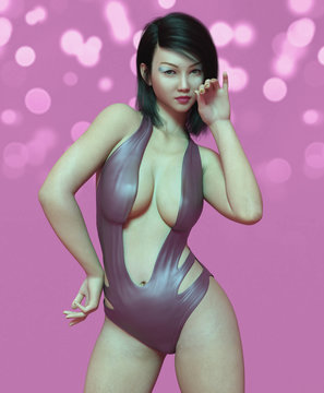 Young Asian woman in swimsuit