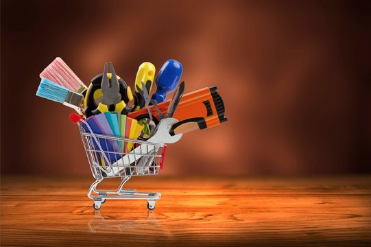 Construction tools in shopping cart