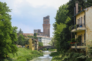 Padova, Italy - May, 6, 2018: Houses on a bank of channel in Padova