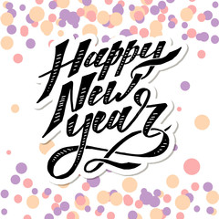 Happy New Year Vector Phrase Lettering Calligraphy Brush color