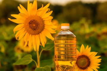 bottle of sunflower oil. Sunflower oil improves skin health and promote cell regeneration