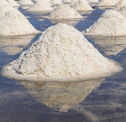 Raw salt or pile of salt from sea water in evaporation; ponds at Phetchaburi province