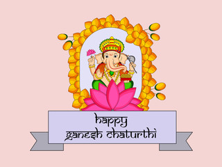 illustration of Hindu God Ganesh with happy Ganesh Chaturthi text on the occasion of Hindu Festival Ganesh Chaturthi 