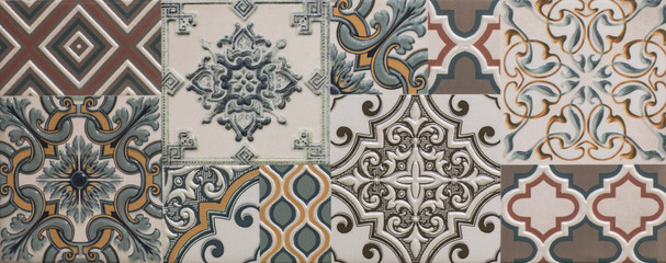 ceramic tile, abstract mosaic ornamental geometric pattern