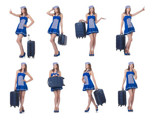 Fototapeta premium Woman with suitacases preparing for summer vacation