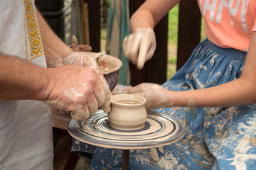 masterclass of clay pot production on potter's wheel
