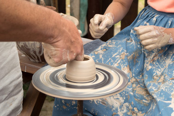 masterclass of clay pot production on potter's wheel