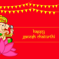 illustration of Hindu God Ganesh with happy Ganesh Chaturthi text on the occasion of Hindu Festival Ganesh Chaturthi 