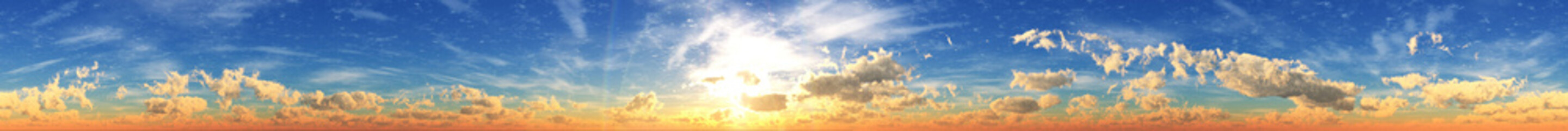 Over the clouds, a panorama of the sunset in the clouds, 3D rendering