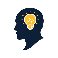 Silhouette human head with bulb vector illustation. Creative thinking and imagination concept. Big idea.