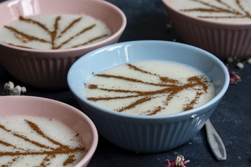 Rice cinnamon porridge with cinnamon on the top