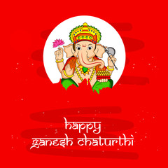 illustration of Hindu God Ganesh with happy Ganesh Chaturthi text on the occasion of Hindu Festival Ganesh Chaturthi 
