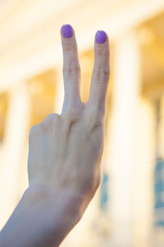Silhouette of the victory of gesture of hand