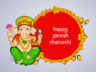 illustration of Hindu God Ganesh with happy Ganesh Chaturthi text on the occasion of Hindu Festival Ganesh Chaturthi 