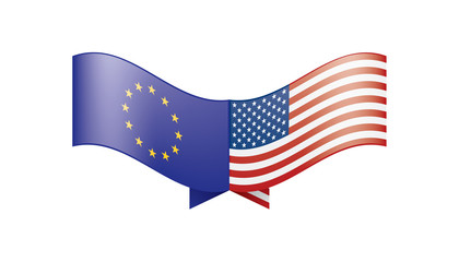 European Union and American flags. Vector illustration.