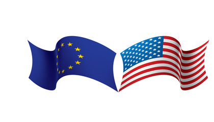 European Union and American flags. Vector illustration.