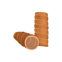 Traditional Romanian spit cakes kurtoskalacs. Food and culinary theme. Flat vector element for promo poster or flyer