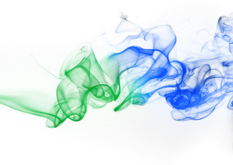 Green and blue smoke abstract on white background