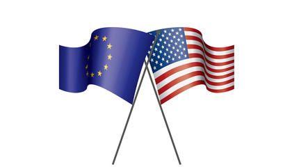 European Union and American flags. Vector illustration.