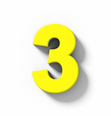 number 3 3D yellow isolated on white with shadow - orthogonal projection