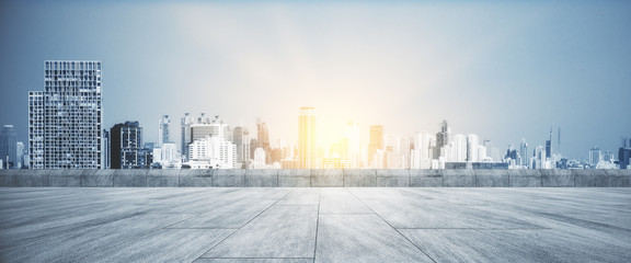 Rooftop with sunset city wallpaper