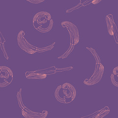 Sketch ghost soul path flying girls on lilac background. Seamless vector pattern for craft, textile, fabric, wrapping