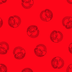 Sketch ghost soul path flying round girls on red background. Seamless vector pattern for craft, textile, fabric, wrapping