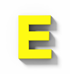 letter E 3D yellow isolated on white with shadow - orthogonal projection