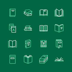 Books flat line icons. Reading, library, literature education vector illustrations. Thin signs for e-book store, textbook, encyclopedia.