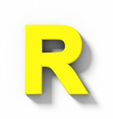 letter R 3D yellow isolated on white with shadow - orthogonal projection
