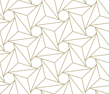 Modern simple geometric vector seamless pattern with gold line texture on white background. Light abstract wallpaper, bright tile backdrop.