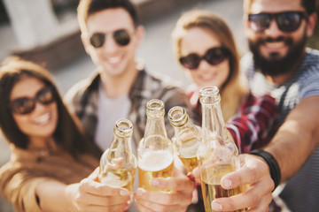 Young Happy People Have Fun Outdoors in Autumn.