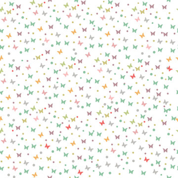 Seamless print with butterflies. Cute background for design of fabric, paper, wrappers and wallpaper.