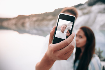 A couple in love makes a selfie