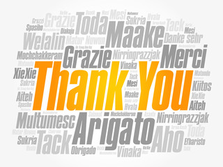 Thank You Word Cloud background, all languages, multilingual for education or thanksgiving day