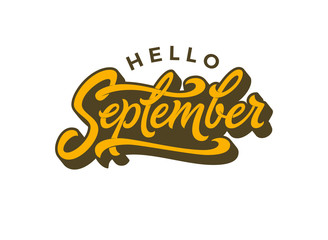 Hello September typography on a white isolated background. Brush calligraphy for banner, poster, greeting card. Vector handwritten lettering. EPS10 © VDNKL
