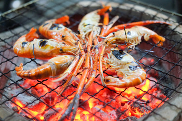 Grilled shrimp on grill