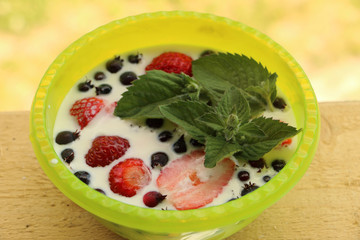 breakfast in the village berries with milk