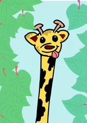 Fotobehang Vlekje de giraffe - kinder tekening  © emieldelange