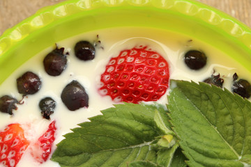 breakfast in the village berries with milk