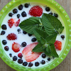 breakfast in the village berries with milk